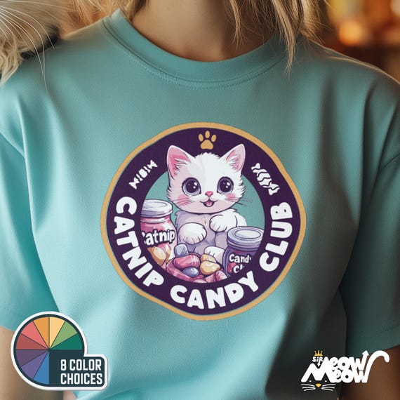 Catnip Candy Club T-Shirt - Funny Cat Lover Gift - Whimsical Kitten Design