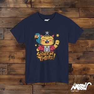 Pirate Cat Graphic T-Shirt, Shiver Me Timbers Tee Navy