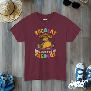 Taco Cat Palindrome T-Shirt | Funny Graphic Tee Maroon