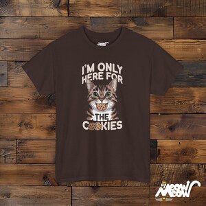 I'm Only Here for the Cookies - Cat and Cookie Lovers Unisex Tee Dark Chocolate