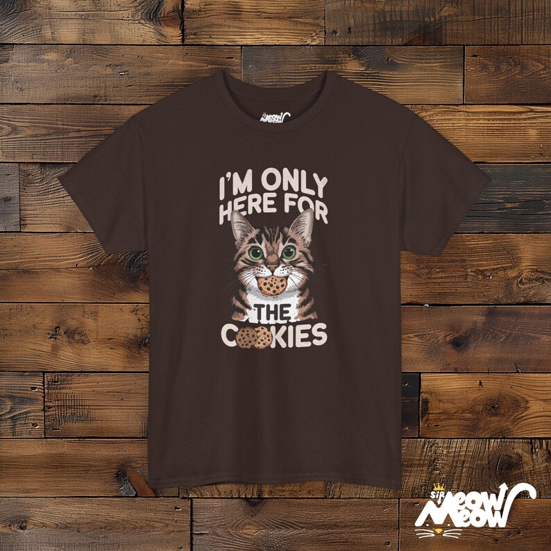 I'm Only Here for the Cookies - Cat and Cookie Lovers Unisex Tee Dark Chocolate