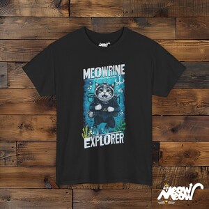 Meowrine Explorer T-Shirt: Funny Scuba Diving Cat Graphic Tee Black