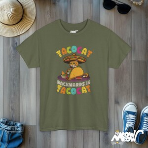 Taco Cat Palindrome T-Shirt | Funny Graphic Tee Military Green