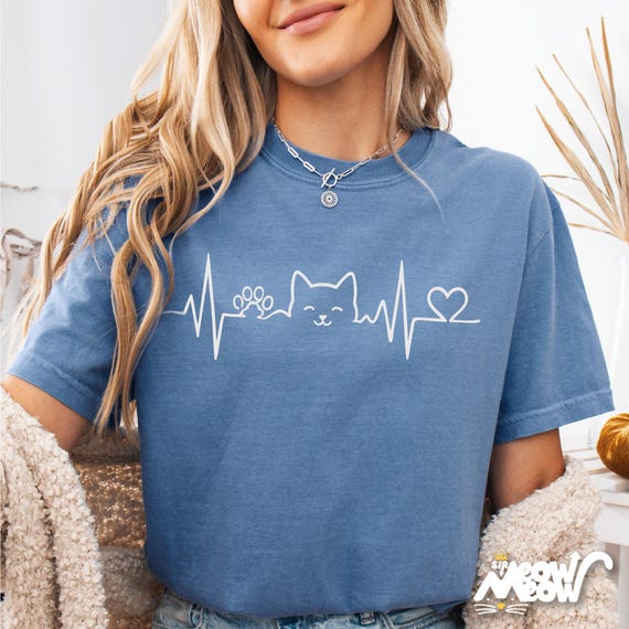 Comfort Colors Cat Heartbeat Shirt: Minimalist Cat Mom Tee