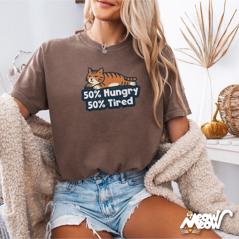 Funny Cat Comfort Colors T-Shirt, Hungry Tired Tabby Tee image 2