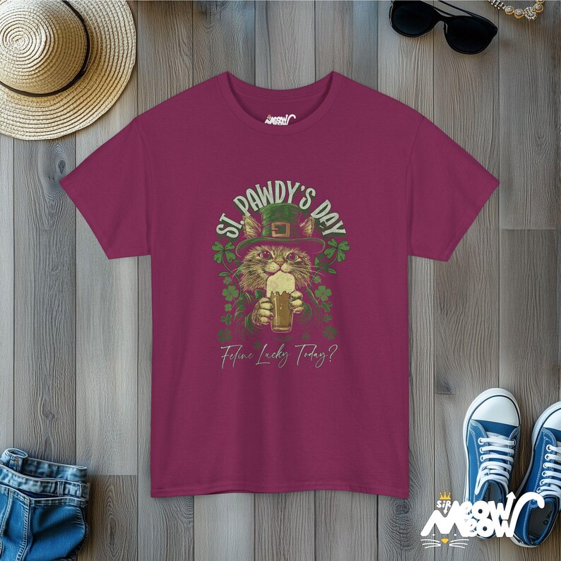 St Pawdy's Day Cat T-Shirt: Feline Lucky Irish Tee Berry