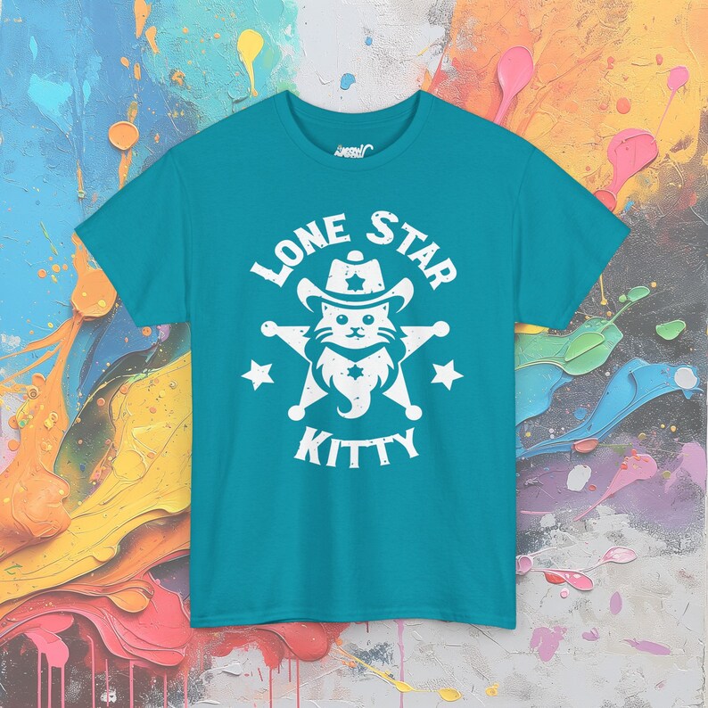Kat T-shirt met Texas-thema, leuk katachtig grafisch T-shirt, casual westerse kleding, uniek cadeau voor huisdierenliefhebbers Tropical Blue