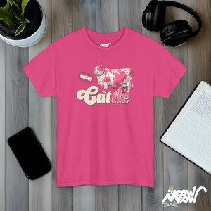 Cattle Cat T-Shirt, Funny Cow Print Cat Tee, Animal Lover Gift Heliconia