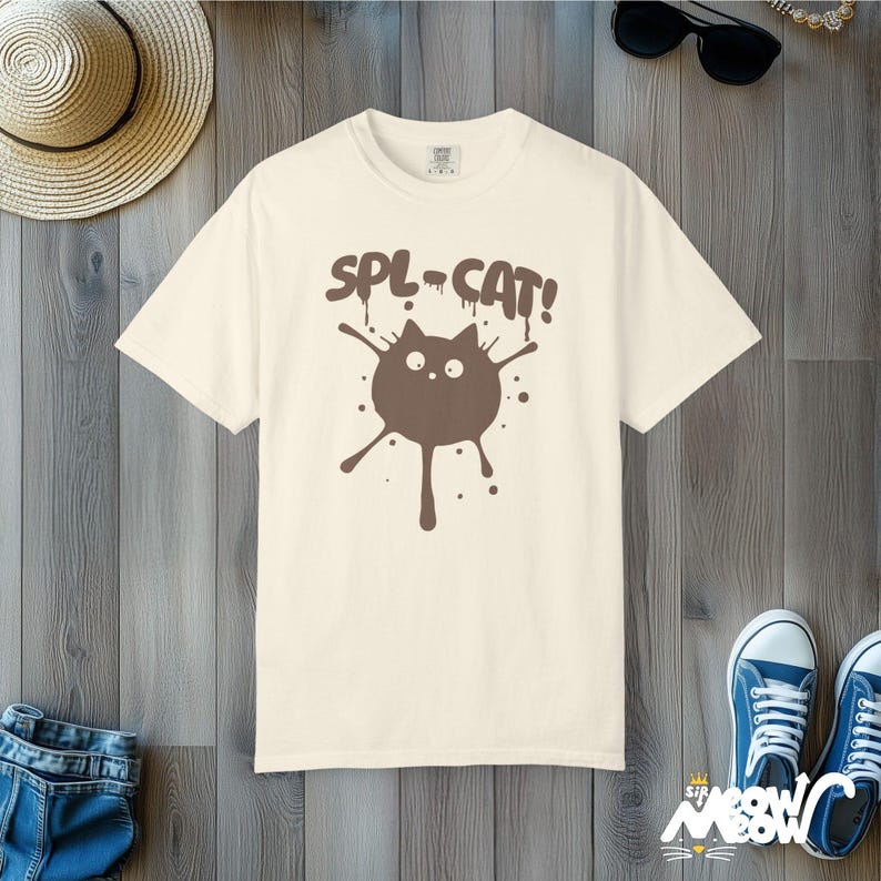 Splat Cat Comfort Colors Shirt: Funny Ink Splatter Tee Ivory