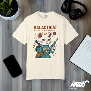 Comfort Colors Galacticat T-Shirt: Funny Sci-Fi Astronaut Cat Tee Ivory