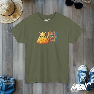 Nacho Average Cat T-Shirt | Funny Cat Pun Tee | Quirky Taco Lover Gift Military Green