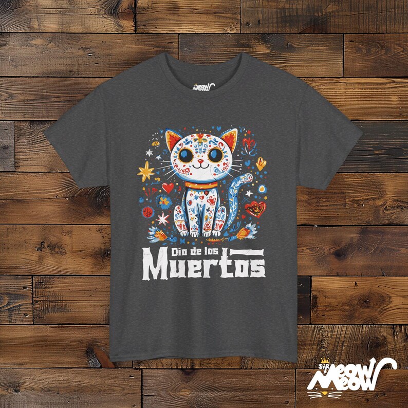 Día de los Muertos Cat T-Shirt, Sugar Skull Cat Design, Mexican Holiday Celebration Tee, Perfect Gift for Día de Muertos Dark Heather