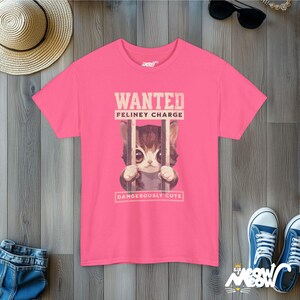 Funny Cat T-Shirt | 'Feliney Charge' Kitten Tee Safety Pink