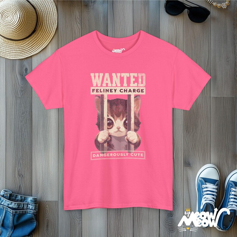 Funny Cat T-Shirt | 'Feliney Charge' Kitten Tee Safety Pink