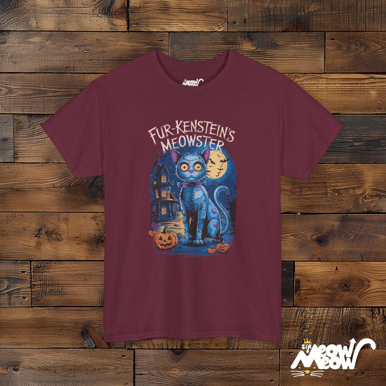 Koszulka unisex Fur-Kenstein's Meowster Halloween Cat, upiorny wzór Frankenstein Cat zdjęcie 5