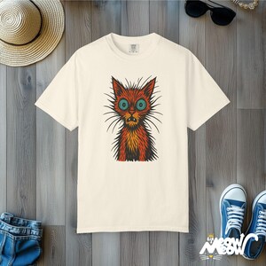 Retro Woodcut Cat T-Shirt: Scruffy Comfort Colors Tee Ivory