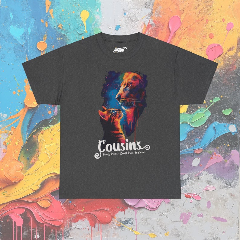 Cousins Cat and Lion T-Shirt: Family Pride Tee Dark Heather