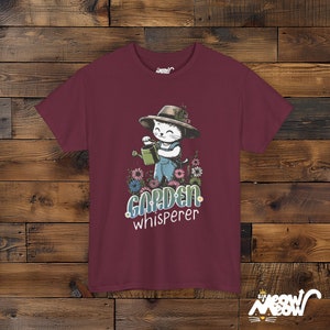 Cute Cat Gardener T-shirt in Maroon Color