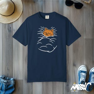 Comfort Colors Cat Nap T-Shirt: Cozy Kitty Graphic Tee True Navy