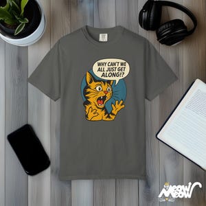 Retro Comic Cat T-Shirt: Comfort Colors Peace Graphic Tee Pepper