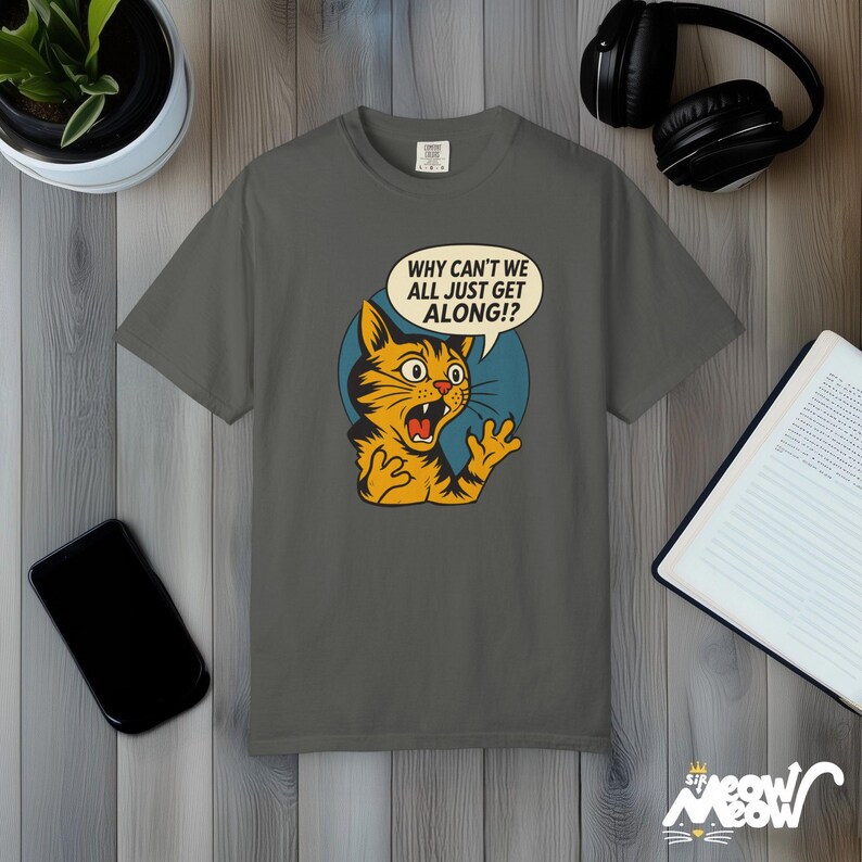Retro Comic Cat T-Shirt: Comfort Colors Peace Graphic Tee Pepper