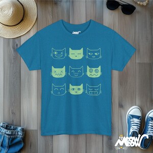Funny Cat Expressions T-Shirt: Cat Lover Graphic Tee Antique Sapphire