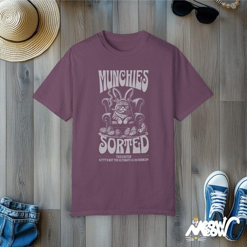 Funny Easter Cat T-Shirt, 420 Munchies, Unisex Graphic Tee Berry