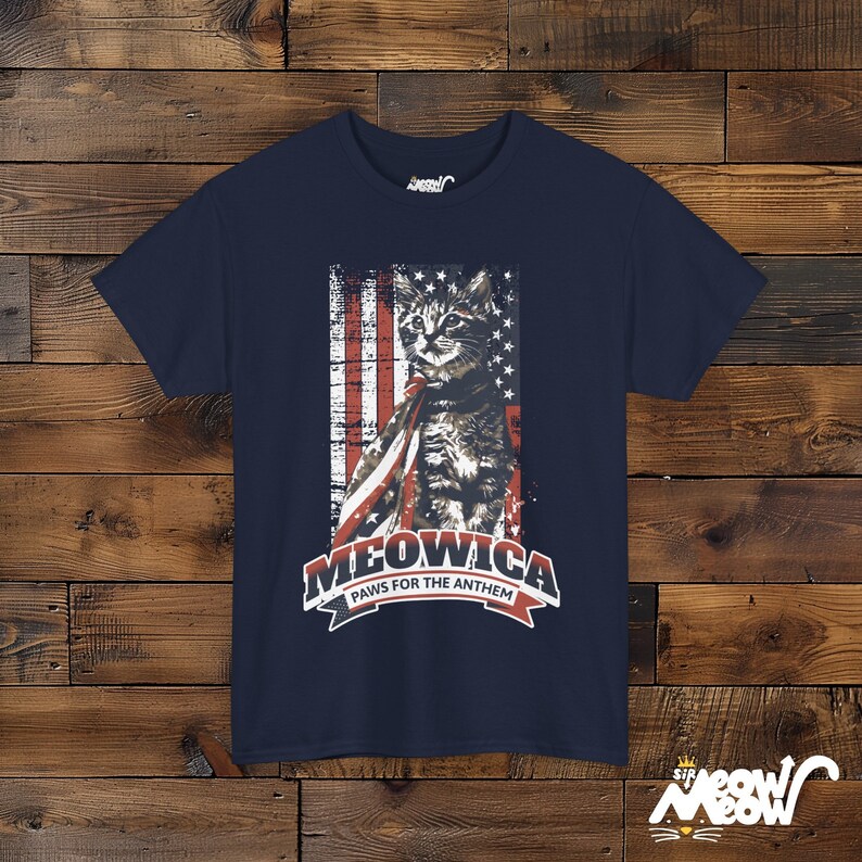 Meowica Cat T-Shirt: Patriotic 4th of July Kitten Tee Navy