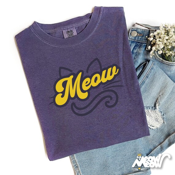 Meow Script Cat T-Shirt: Retro Kitty Comfort Colors Tee