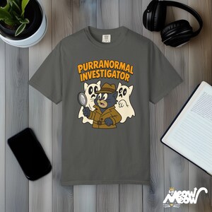 Purranormal Investigator T-Shirt: Funny Cat Ghost Hunter Comfort Colors Tee Pepper