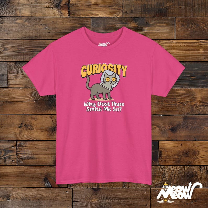 T-shirt grappig nieuwsgierige kat: Curiosity woordspeling, cadeau kattenliefhebber Heliconia