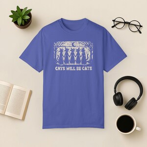 Comfort Colors Witch Cat T-Shirt, Gothic Halloween Tee Periwinkle