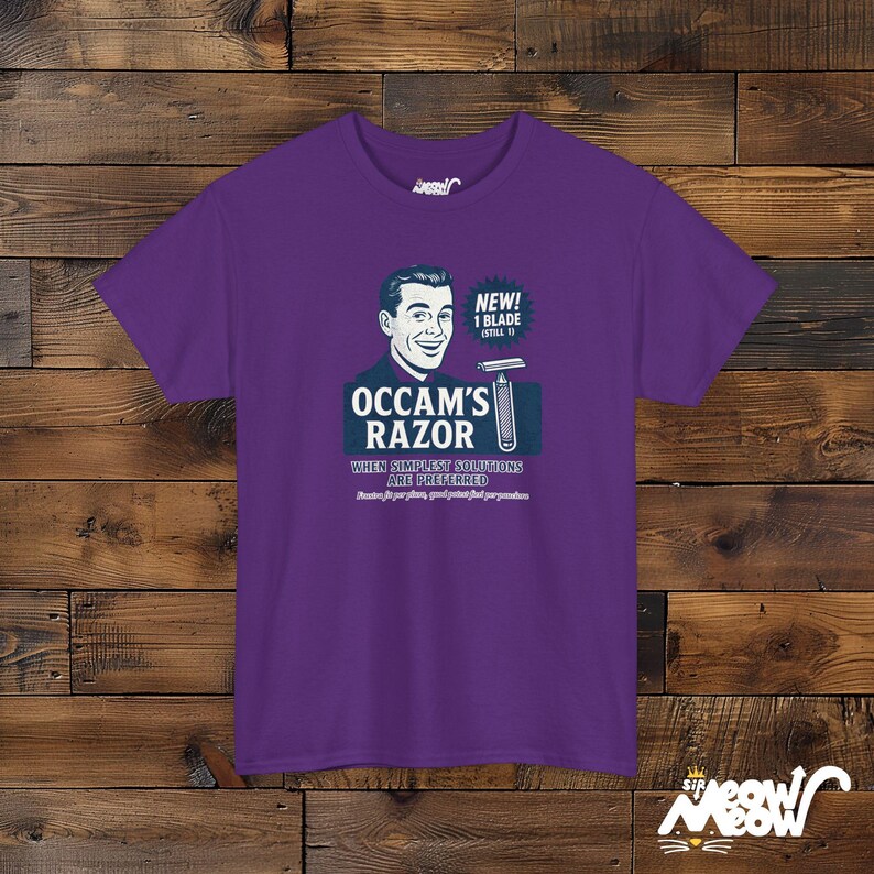 Occams Rasiermesser T-Shirt Unisex, Philosophie Shirt, Wissenschaft Humor Tee, Logik Shirt, Lehrer Geschenk Purple