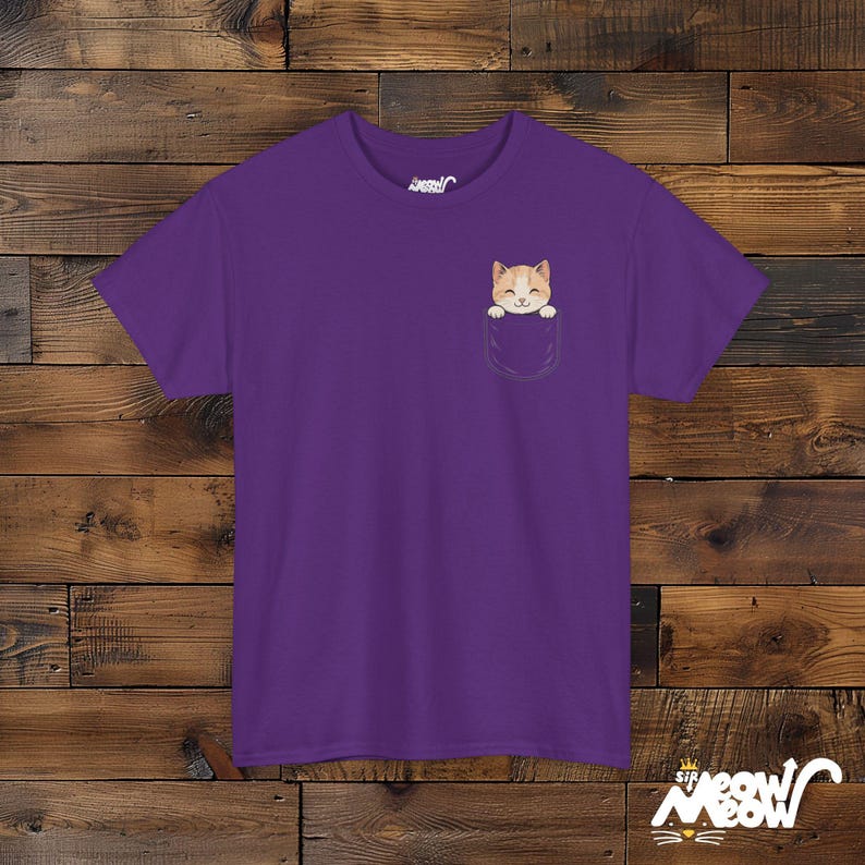 Pocket Cat T-Shirt, Kitten Peekaboo Tee, Cat Lover Gift Purple