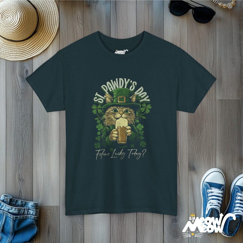 St Pawdy's Day Cat T-Shirt: Feline Lucky Irish Tee Midnight