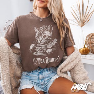 Funny Cat-theeshirt: vintage graphic comfort kleuren T-shirt Espresso