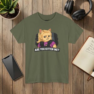 „Are You Kitten Me“-Katzen-T-Shirt, Grumpy Kitten Grafik-T-Shirt Bild 5