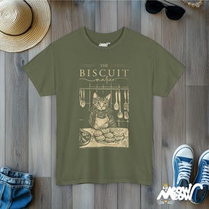 Maglietta con gatto che prepara i biscotti: maglietta vintage da fornaio in cucina Military Green
