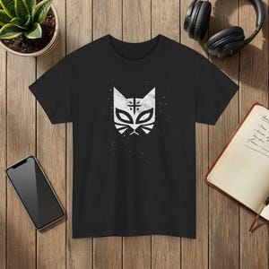 El Gato Mask Graphic T-Shirt Vintage Cat Face Design Unisex Cotton Tee Dark Charcoal Black