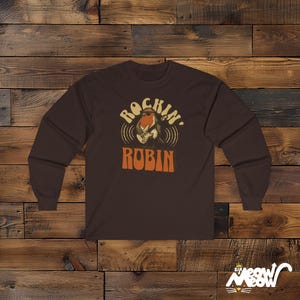 Rockin 'Robin Langarm-T-Shirt, Retro Musikliebhaber T-Shirt Dark Chocolate