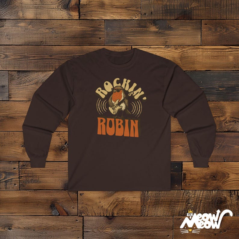 Rockin 'Robin Langarm-T-Shirt, Retro Musikliebhaber T-Shirt Dark Chocolate