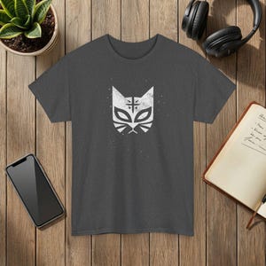 El Gato Mask Graphic T-Shirt Vintage Cat Face Design Unisex Cotton Tee Dark Charcoal Dark Heather