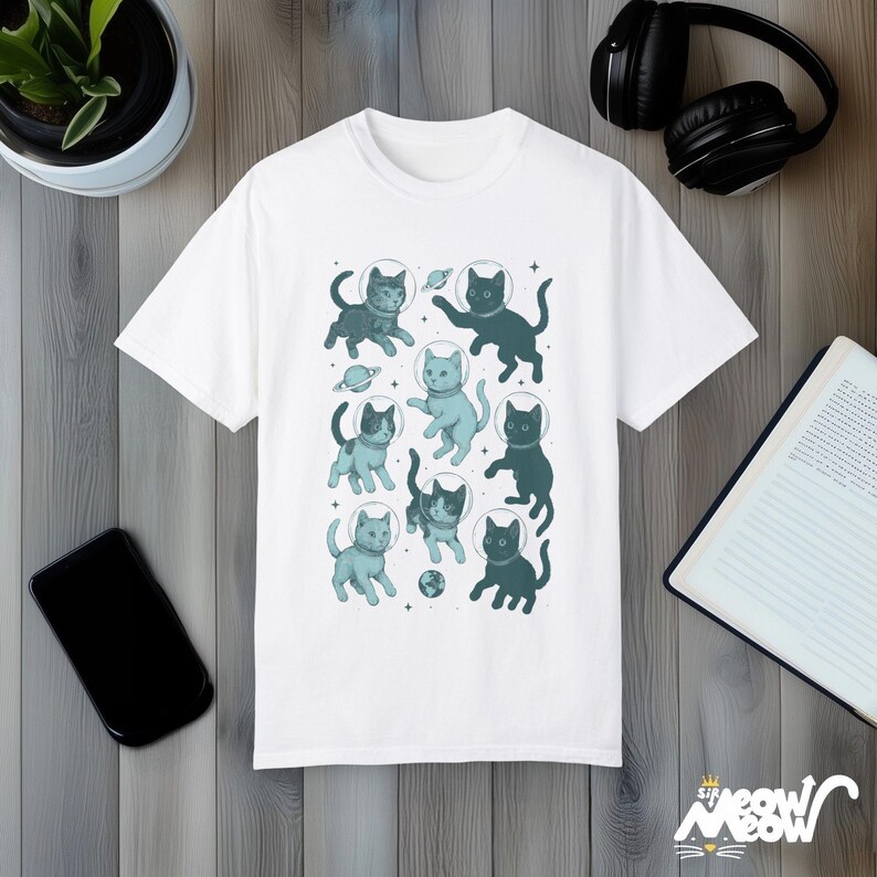 Space Cats T-Shirt: Cosmic Kitty Astronaut Graphic Tee White