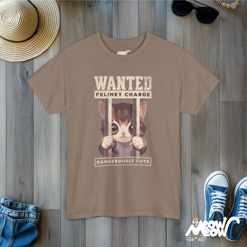 Funny Cat T-Shirt | 'Feliney Charge' Kitten Tee Brown Savana