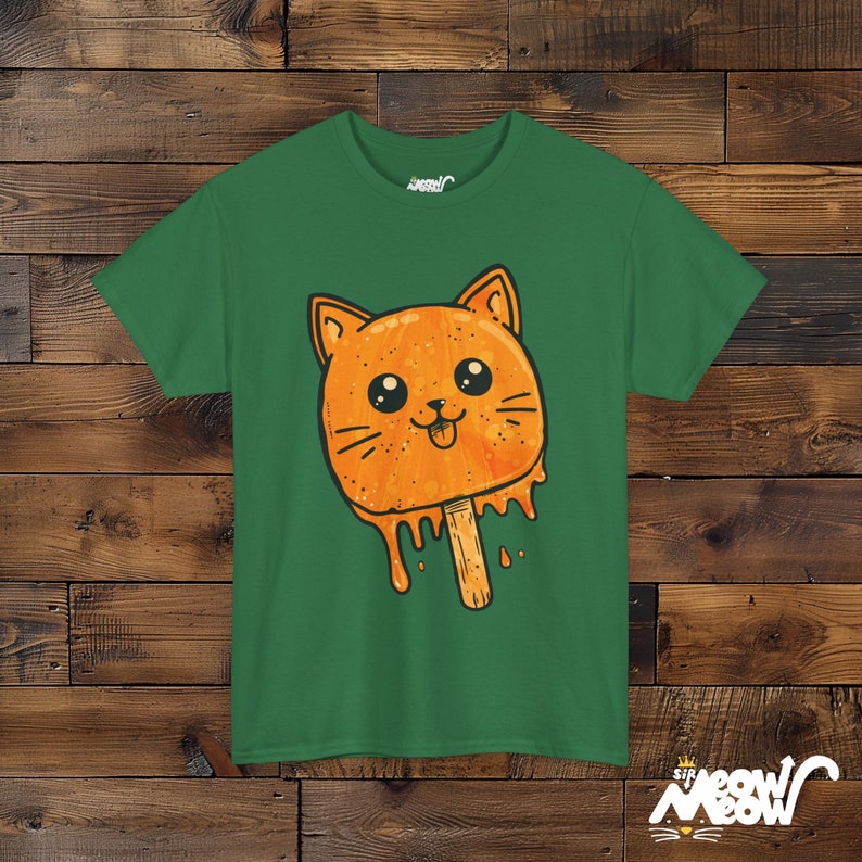 Funny Melting Cat Popsicle T-Shirt, Summer Graphic Tee Turf Green