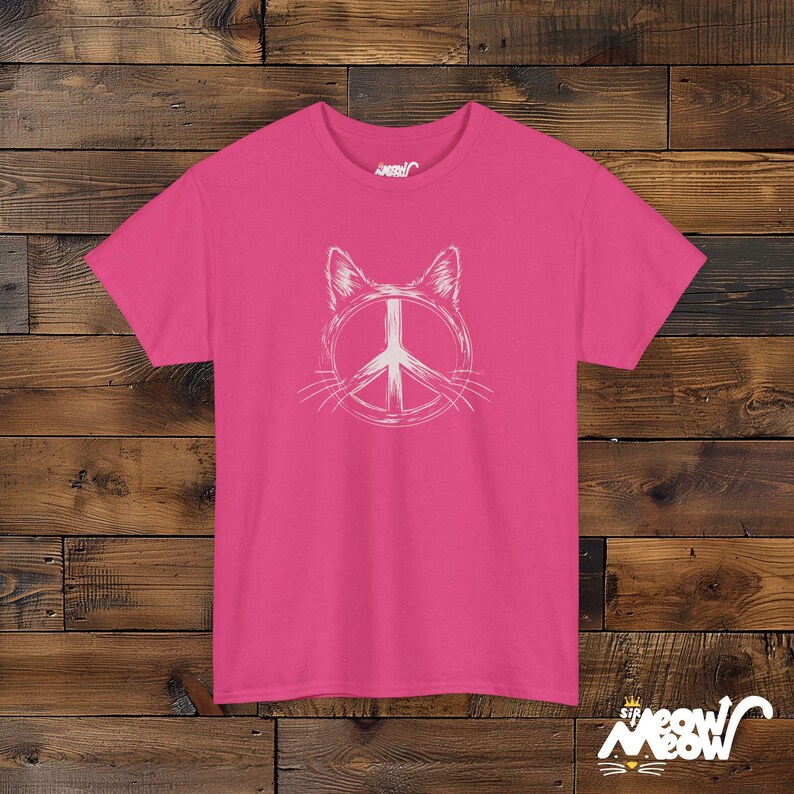 Peace Cat T-Shirt: Minimalist Retro Hippie Unisex Shirt Heliconia