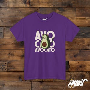 Avocato Cat T-Shirt, Funny Avocado Pun Tee, Gift for Cat Lovers Purple