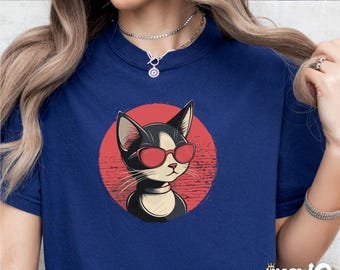 Cat Sunglasses T-Shirt, Retro Graphic Unisex Tee