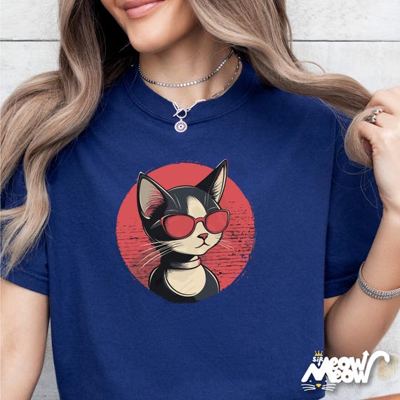 Cat Sunglasses T-Shirt, Retro Graphic Unisex Tee