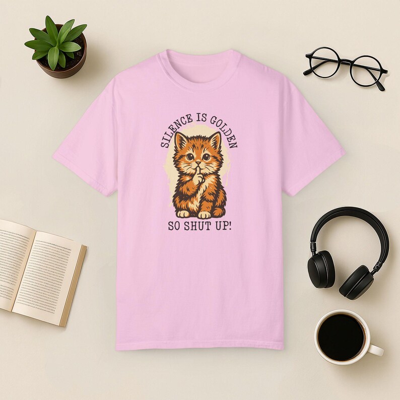 Silence Is Golden Cat Shirt: Comfort Colors Grumpy Kitten Tee Blossom